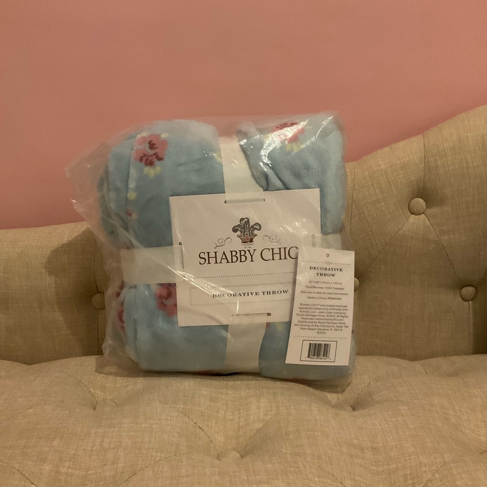 Shabby Chic Blue Floral Throw Blanket - Picture 2 of 2